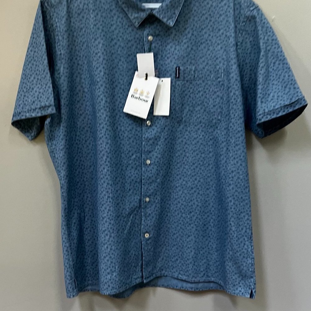 Barbour Mens Mini Palm Trees Shirt Chambray M LT/PASBLUE Size MEDIUM S/S - Picture 3 of 6